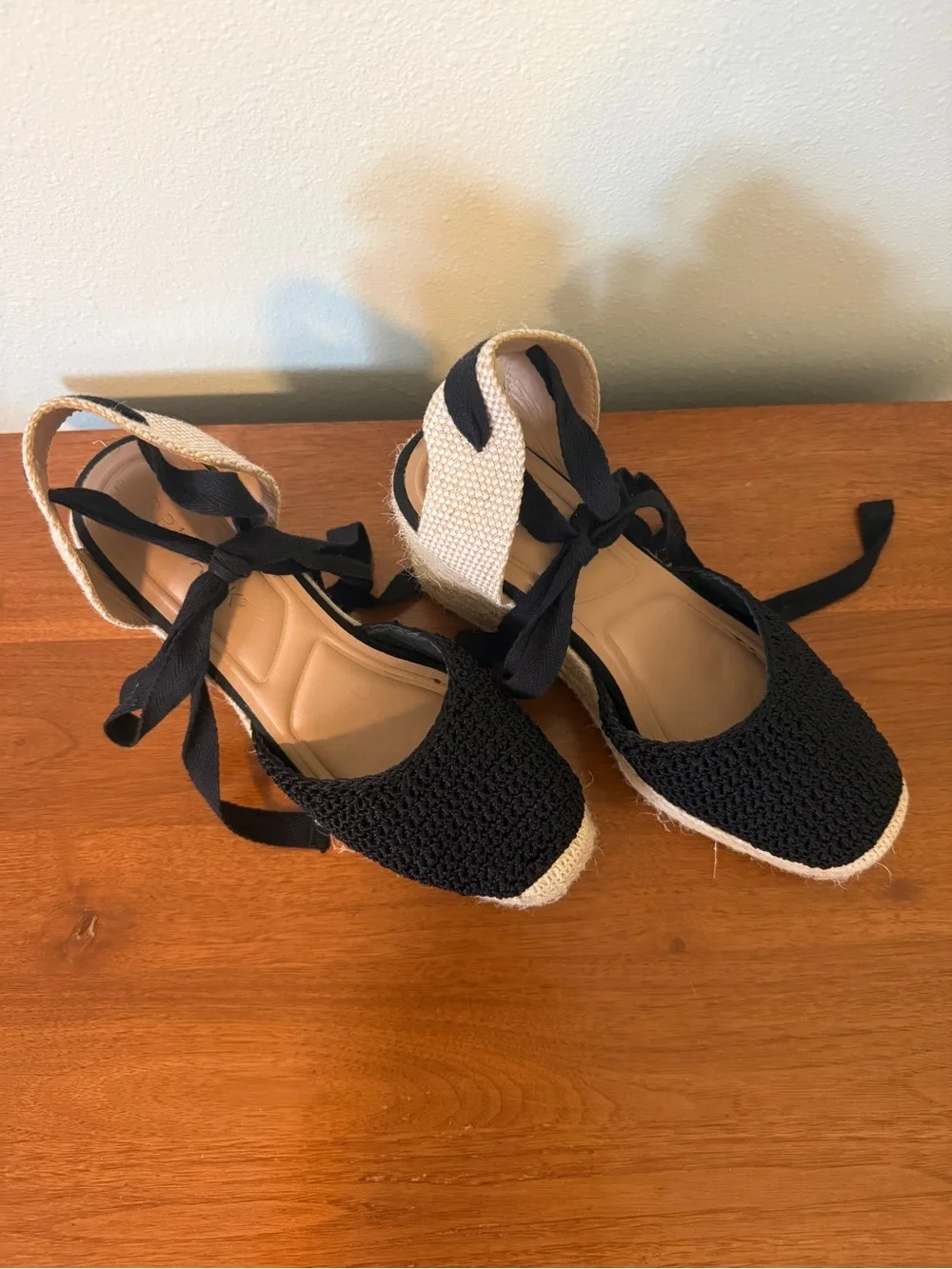 Primark Black Knit Espadrille Wedge Tie-Up Sandals